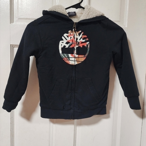 Timberland Kids L/G (6) Black Full-Zip Sherpa Lined Hoodie Sweatshirt Jacket - Picture 4 of 9